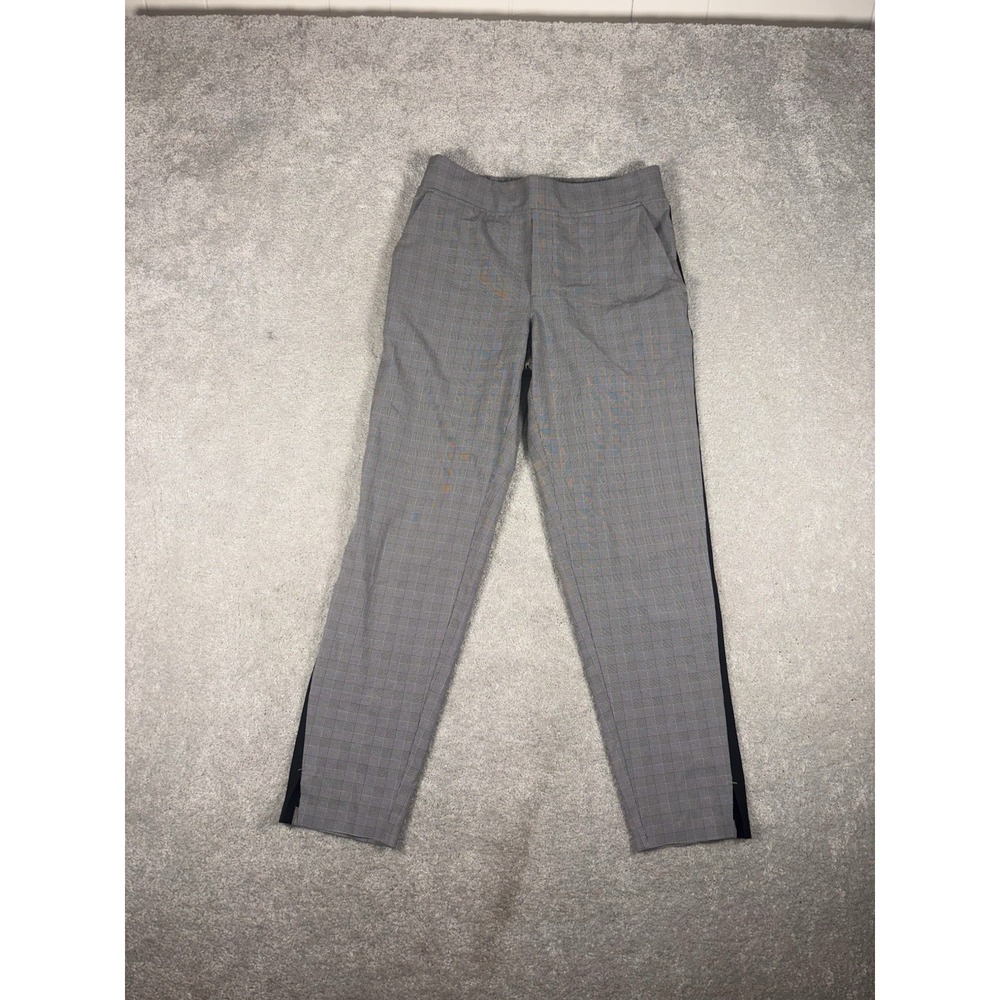Athleta Pants Womens 4 Gray Black Plaid Brooklyn Ankle‎ Side Stripe Stretch